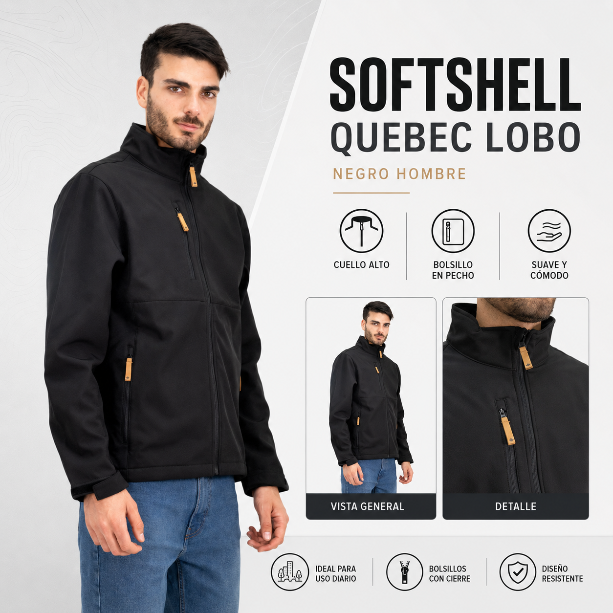 Softshell Quebec Lobo Negro Hombre