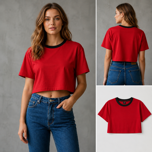 Pack Premium 30 Poleras Crop Top Ombliguera 220 grs bicolor para tu marca