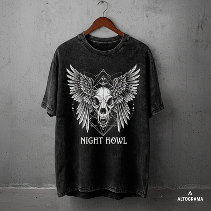 Polera Oversize ACID WASH Night Kowl Alto Gramaje - Haram