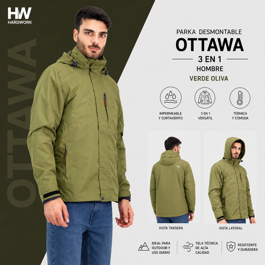 Parka Desmontable Quebec Ottawa 3 en 1 Verde Oliva