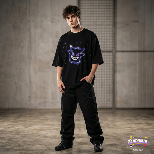 Polera oversize en Jersey de 220 grs - Gengar + Pedrería