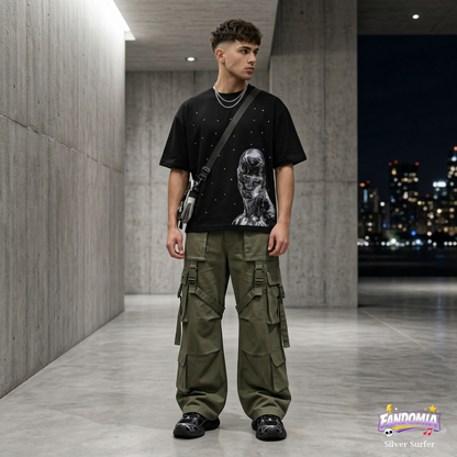 Polera oversize en Jersey de 220 grs - Silver Surfer + Pedrería