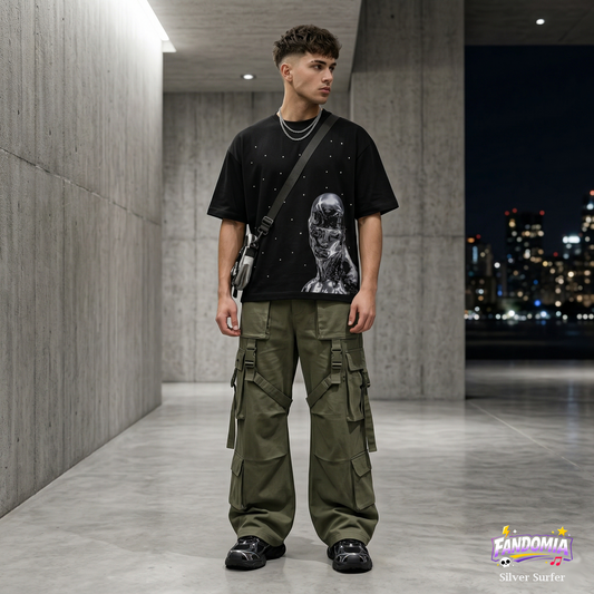 Polera oversize en Jersey de 220 grs - Silver Surfer + Pedrería