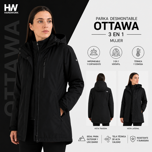 Parka Desmontable Quebec Ottawa 3 en 1 Negro Mujer