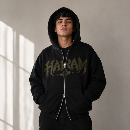 Hoodie Black Sigil Boxy Zip Heavy Duty 425