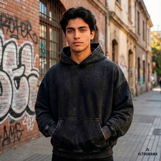 10 unidades x Hoodie Boxy Fit Acid Wash Extra Alto Gramaje 425 Grs - Haram