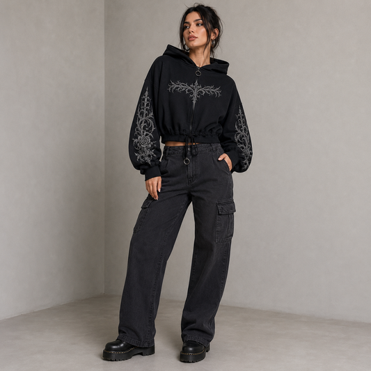 Thorn & Rose Hoodie Crop Oversize 330g - Haram