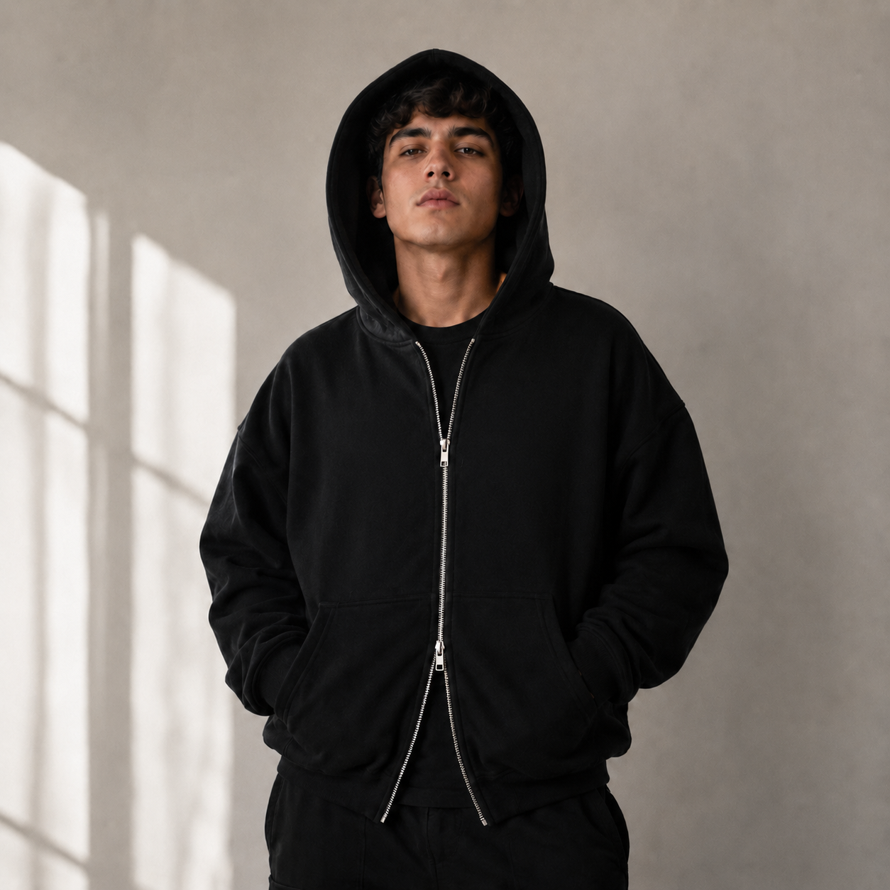 Hoodie Black Sigil Boxy Zip Heavy Duty 425